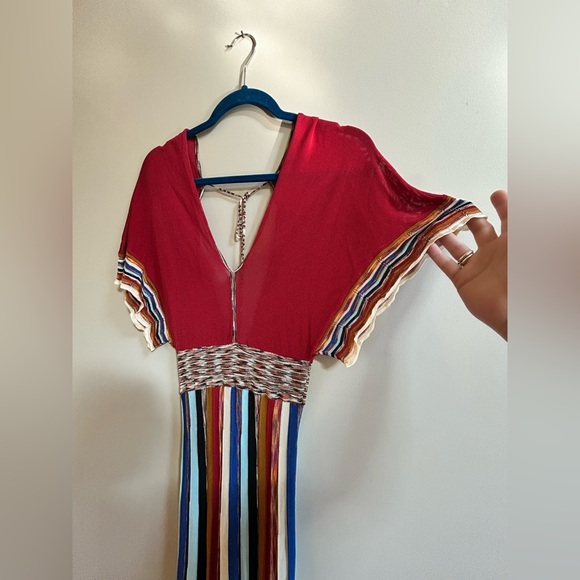 Ottod’Ame Italy Multicolored Knit Viscose V-Neck Tie Back Long Boho Dress - Picture 4 of 16